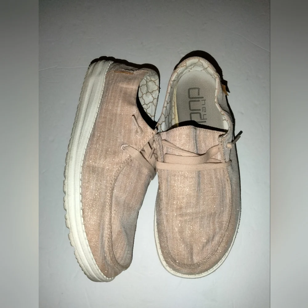 Hey Dude (Size 8) Pink Champagne Wendy Sparkle Slip-on Casual Comfort Sneakers
